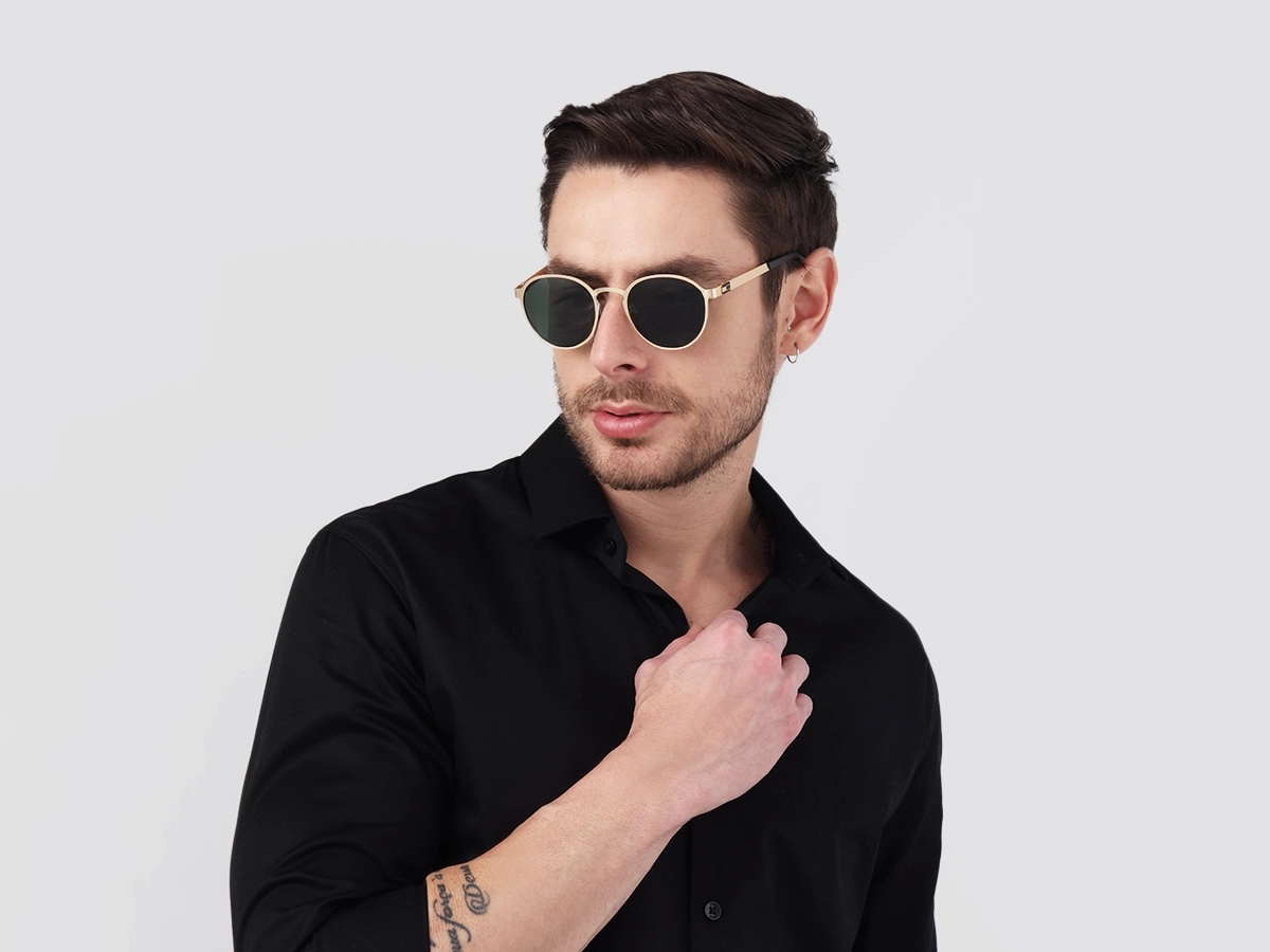 Matte Champagne Gold Round Metal Full-Rim Sunglasses 1
