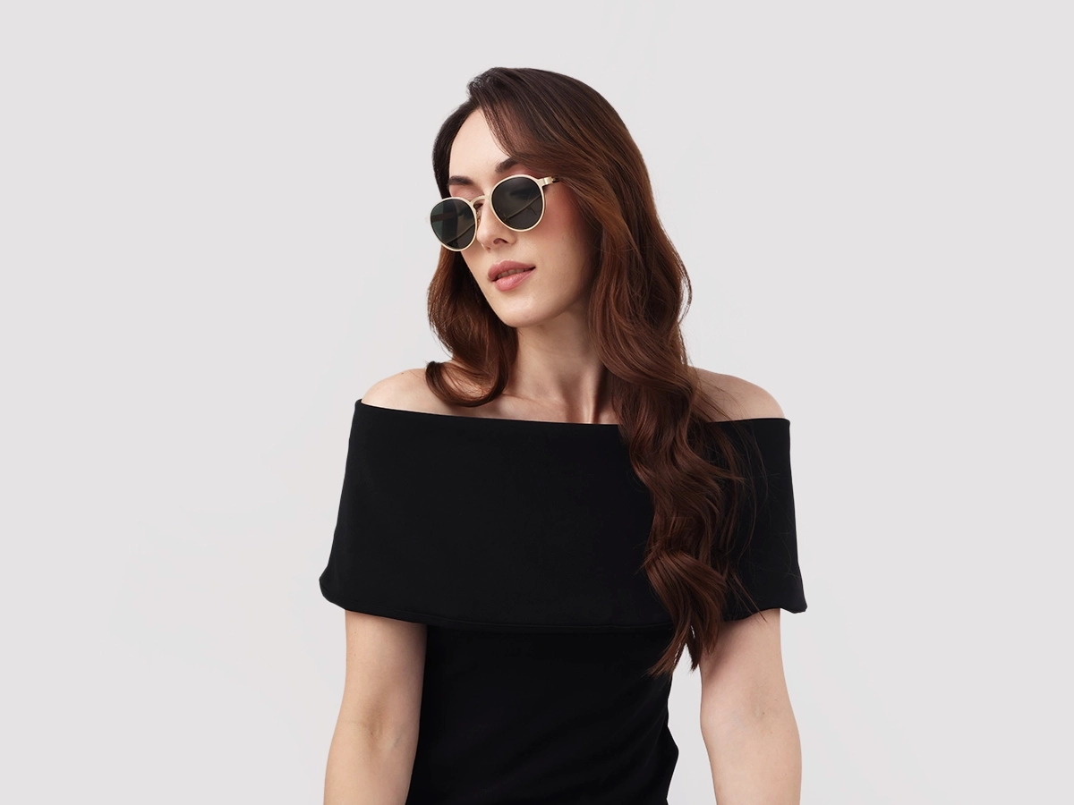 Matte Champagne Gold Round Metal Full-Rim Sunglasses 1