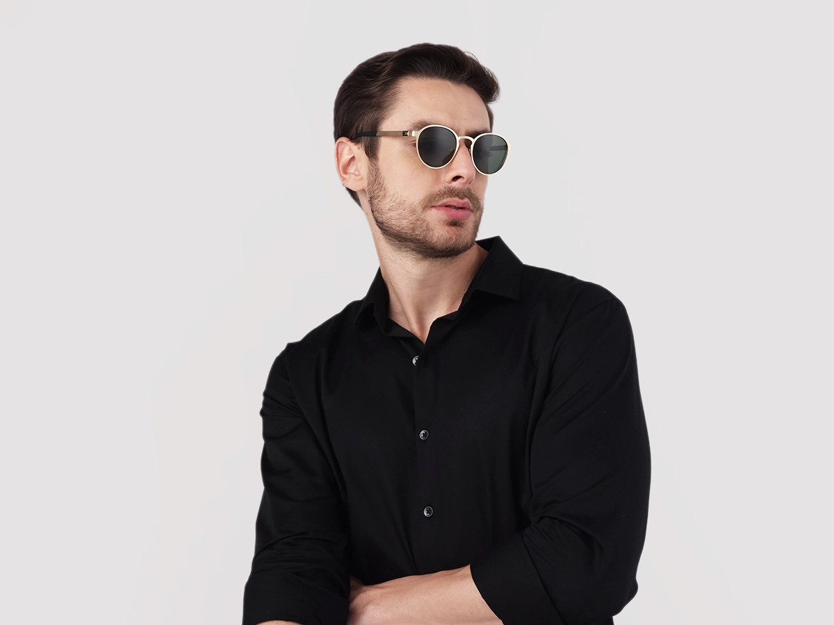 Matte Champagne Gold Round Metal Full-Rim Sunglasses 1
