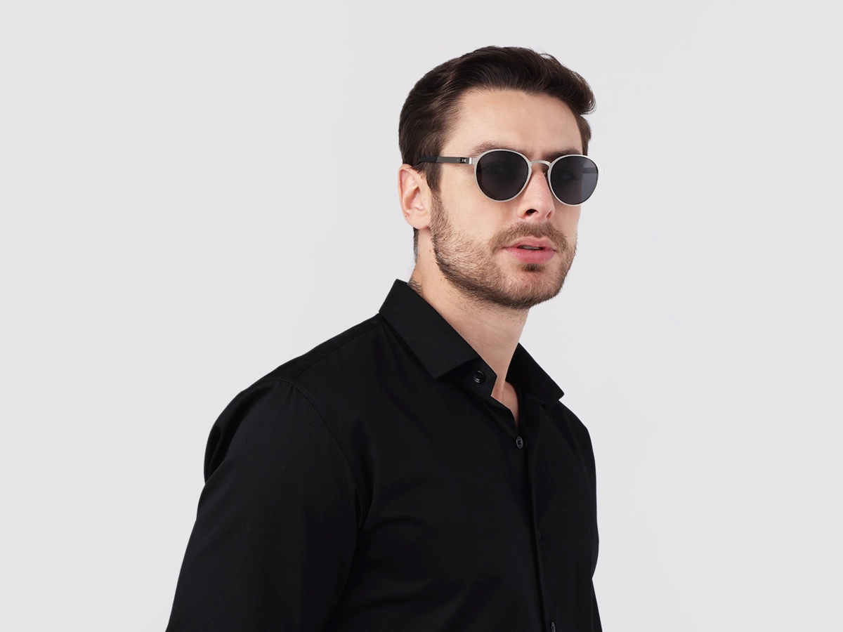 Matte Silver Round Metal Full-Rim Sunglasses 1