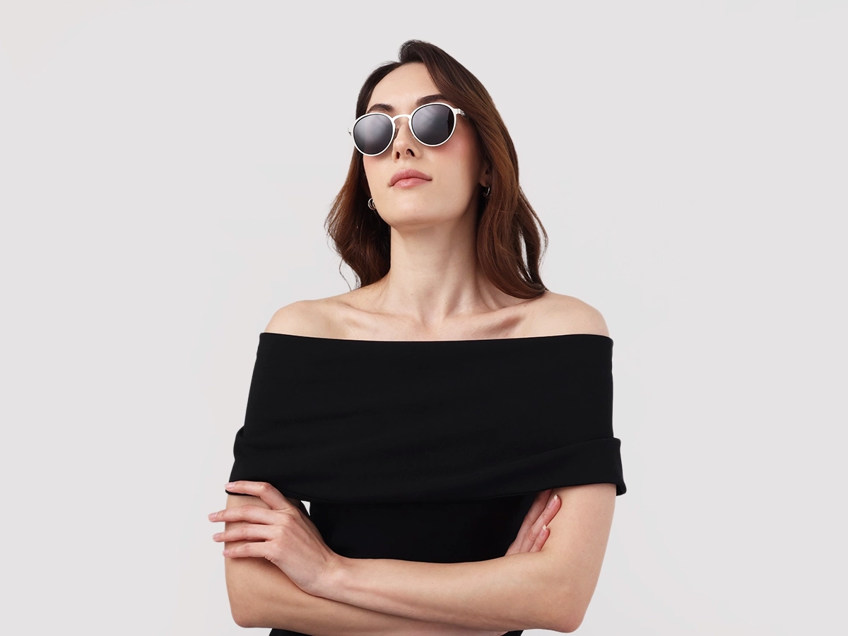 Matte Silver Round Metal Full-Rim Sunglasses 1