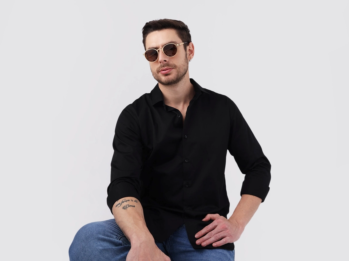 Matte Gold Spring Hinge Round Frame Sunglasses 1