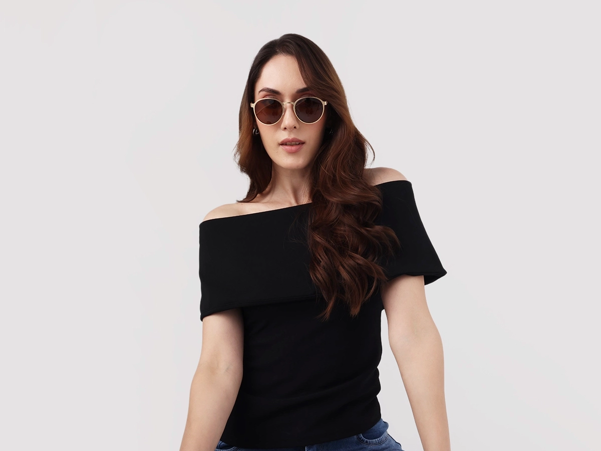 Matte Gold Spring Hinge Round Frame Sunglasses 1