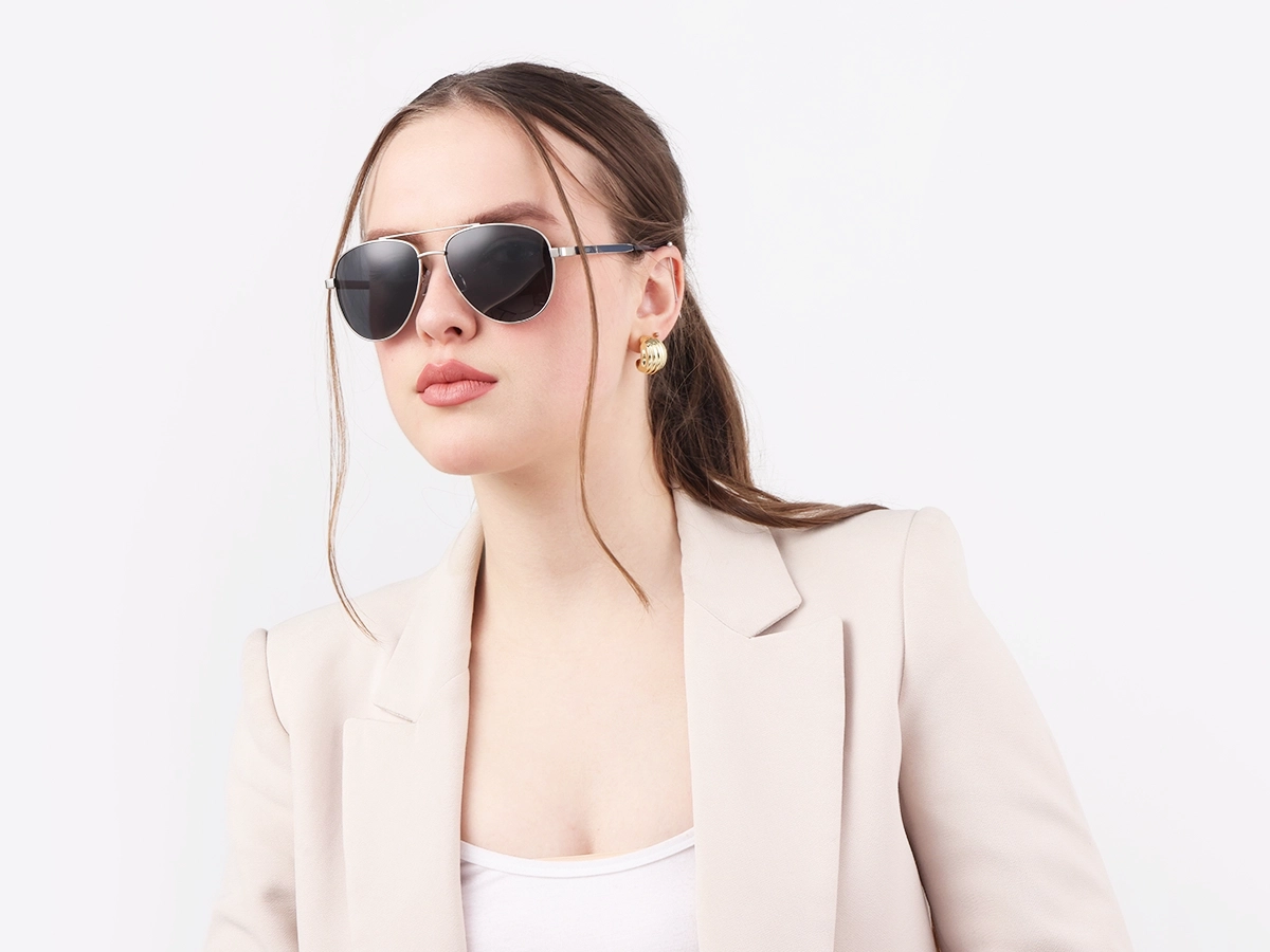 Silver Lightweight Double Bridge Metal Sunglasses 1