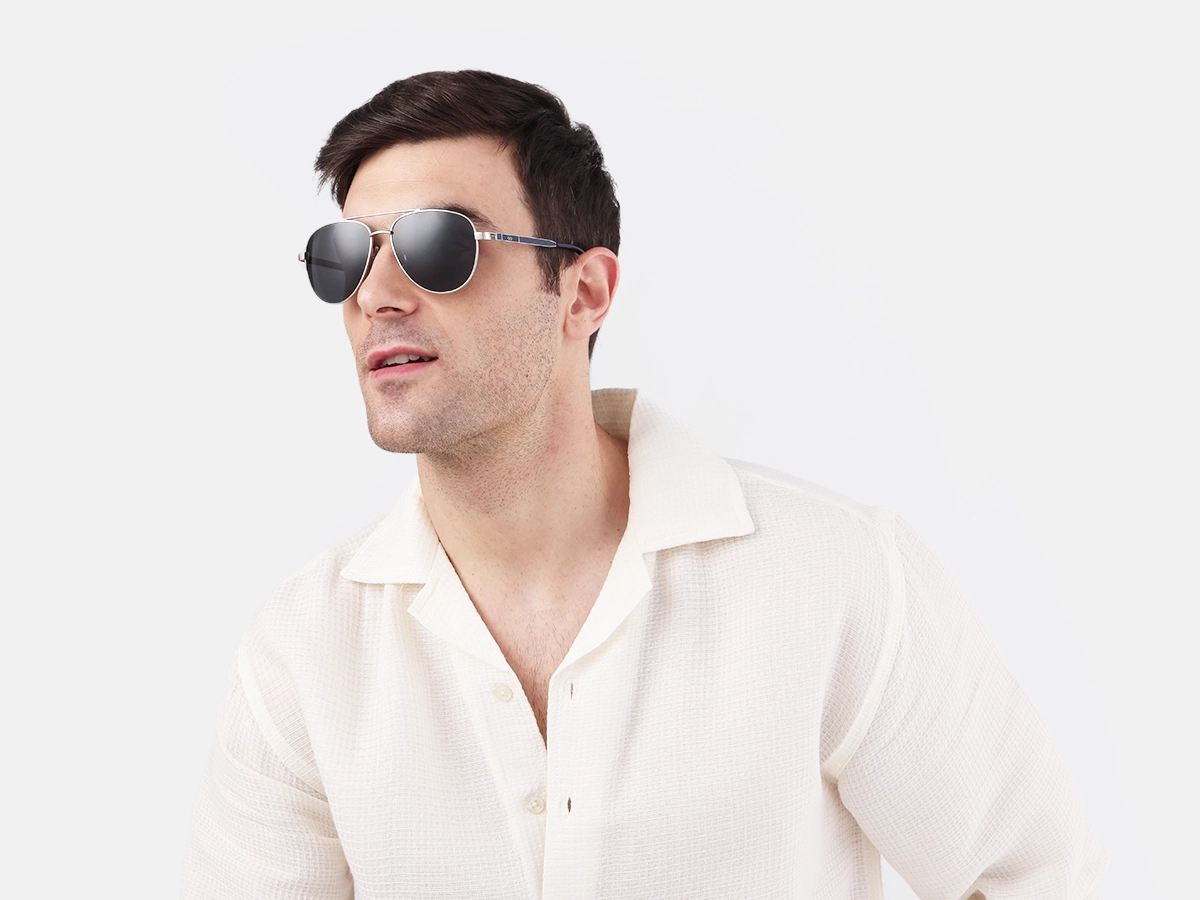 Silver Lightweight Double Bridge Metal Sunglasses 1