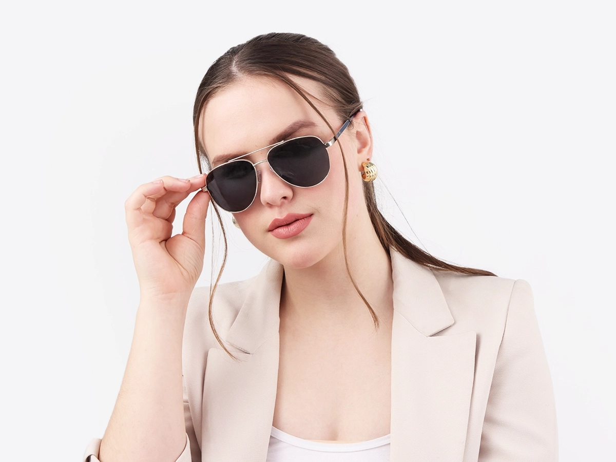 Silver Lightweight Double Bridge Metal Sunglasses 1