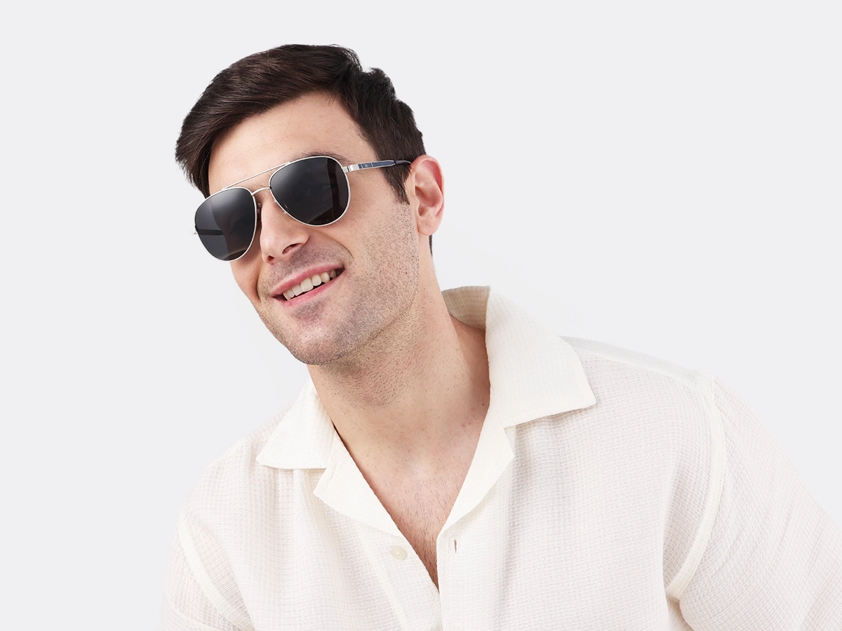 Silver Lightweight Double Bridge Metal Sunglasses 1
