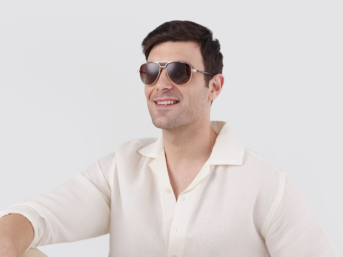 Gold Double Bridge Metal Full Rim Sunglasses 1