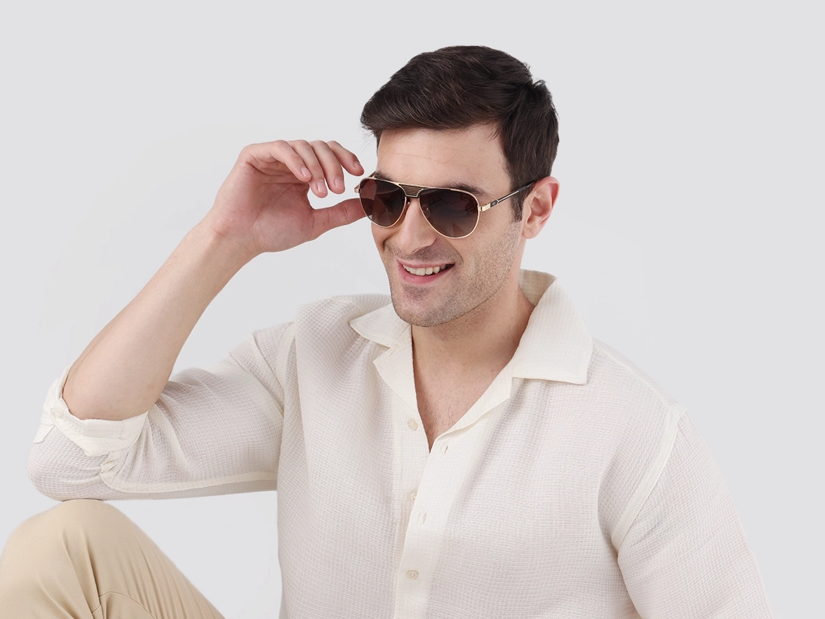 Gold Double Bridge Metal Full Rim Sunglasses 1