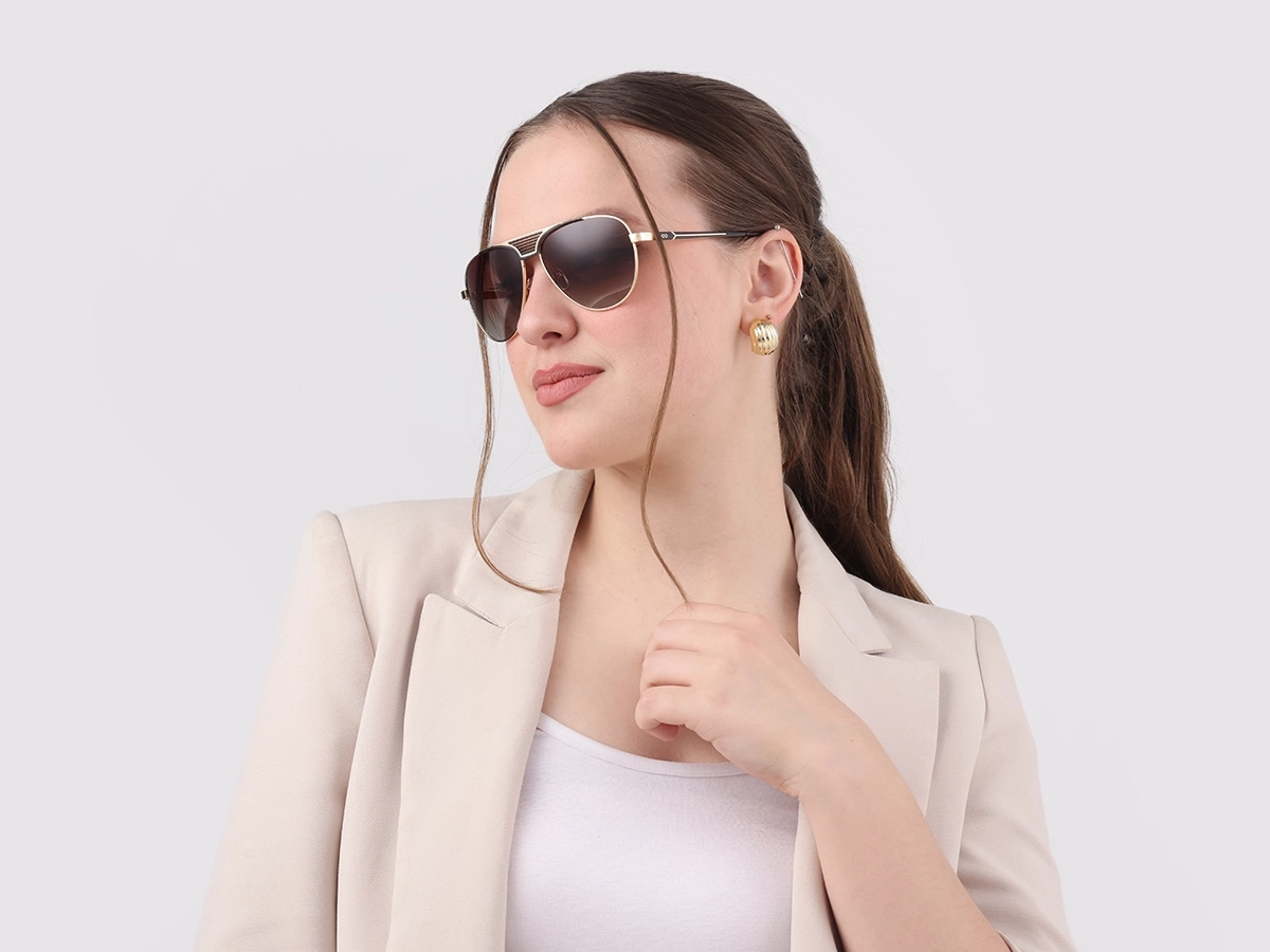 Gold Double Bridge Metal Full Rim Sunglasses 1