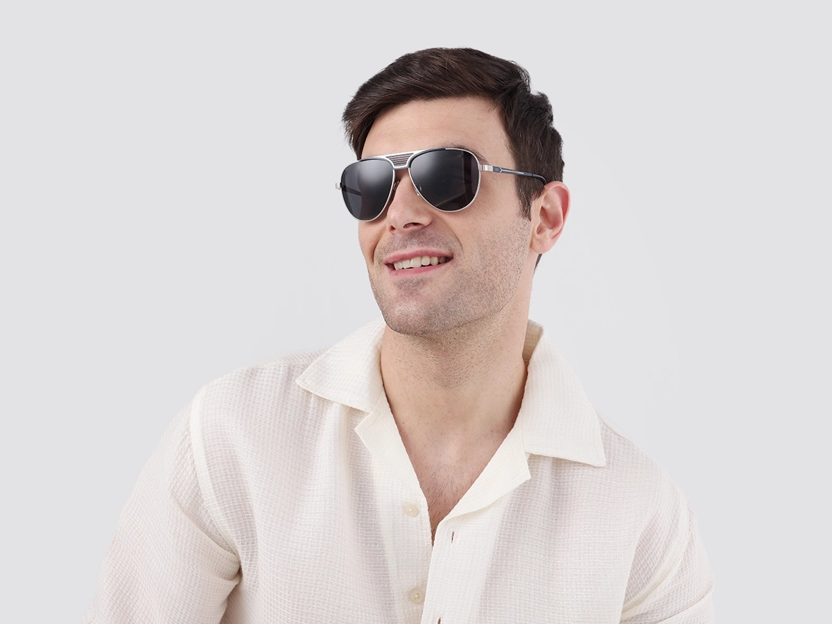 Silver Metal Double Bridge Full Rim Sunglasses 1