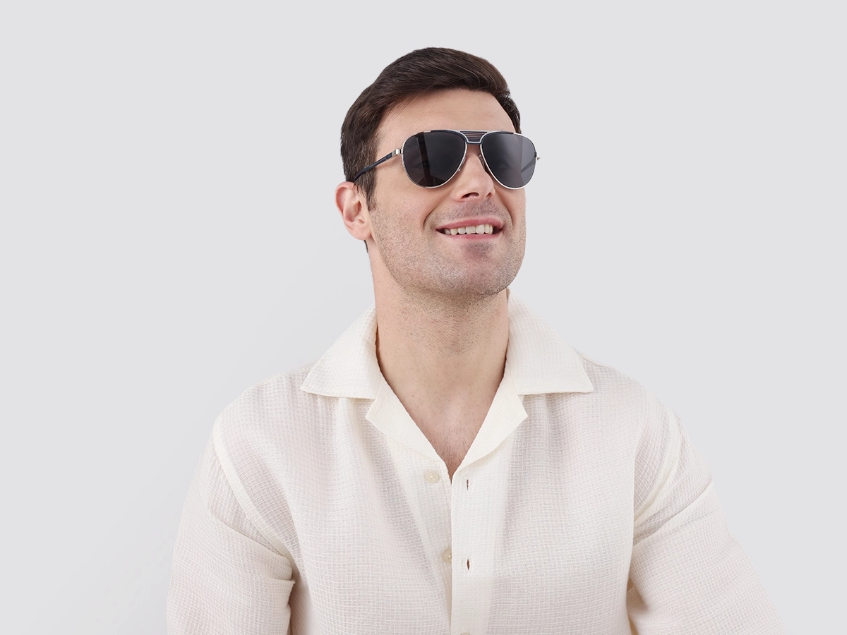 Silver Metal Double Bridge Full Rim Sunglasses 1