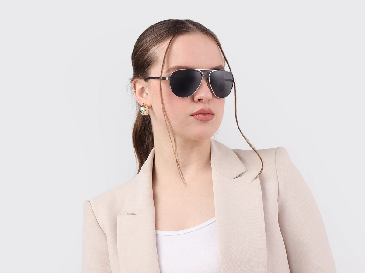 Silver Metal Double Bridge Full Rim Sunglasses 1