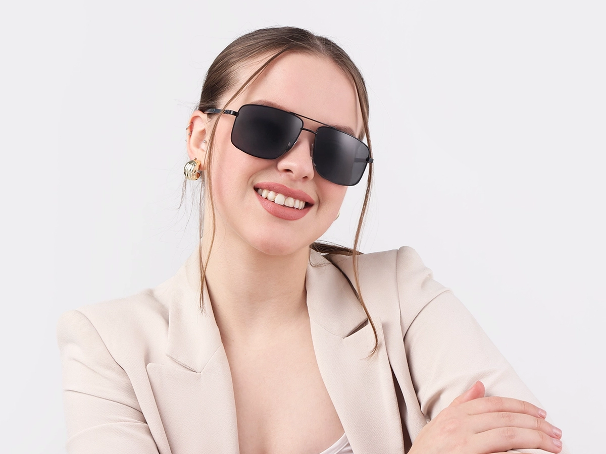 Square Black Pilot Double Bridge Sunglasses 1