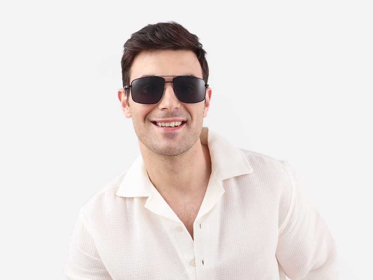 Square Black Pilot Double Bridge Sunglasses 1