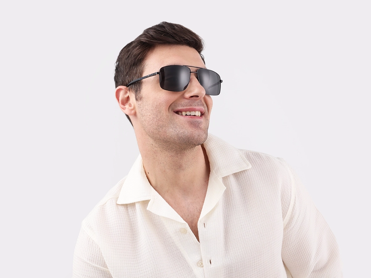 Square Black Pilot Double Bridge Sunglasses 1