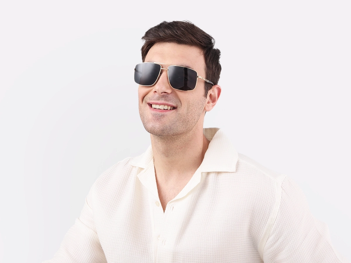 Gold Square Pilot Double Bridge Sunglasses 1