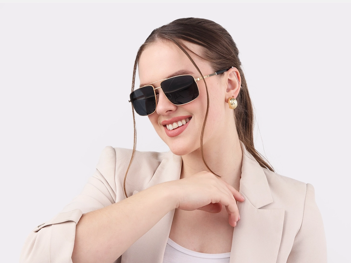 Gold Square Pilot Double Bridge Sunglasses 1
