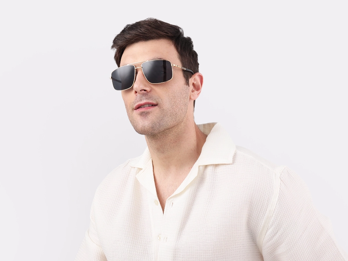 Gold Square Pilot Double Bridge Sunglasses 1