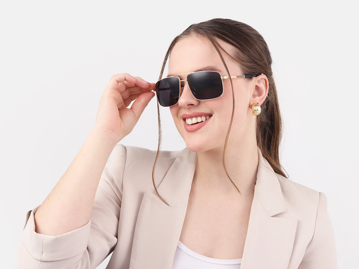 Gold Square Pilot Double Bridge Sunglasses 1
