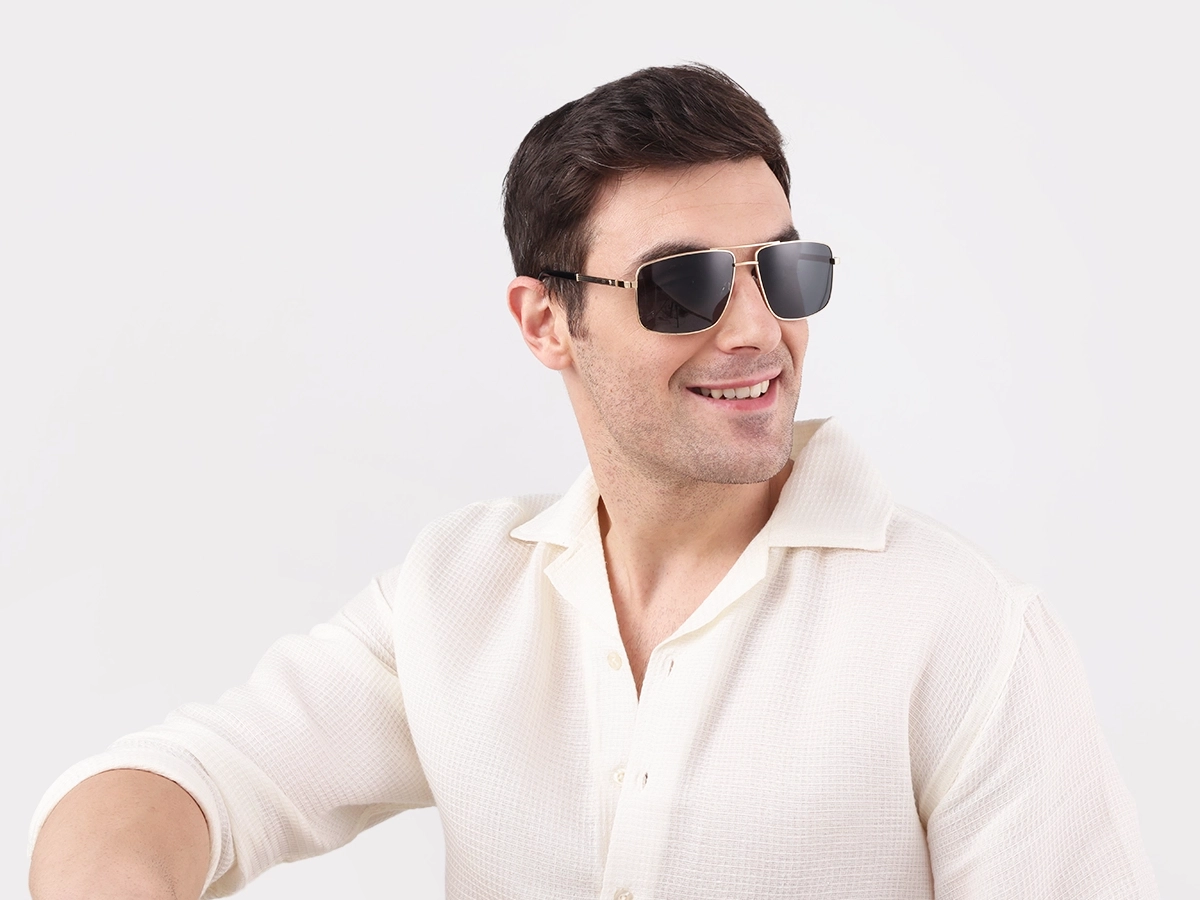 Gold Square Pilot Double Bridge Sunglasses 1