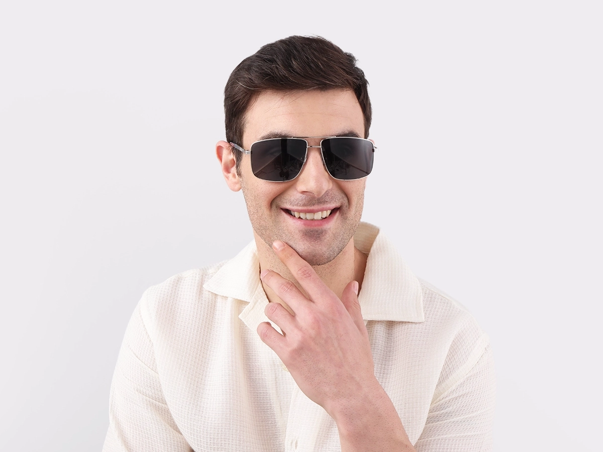 Silver Square Pilot Double Bridge Sunglasses 1