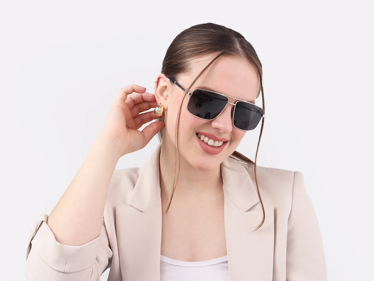 Silver Square Pilot Double Bridge Sunglasses 1