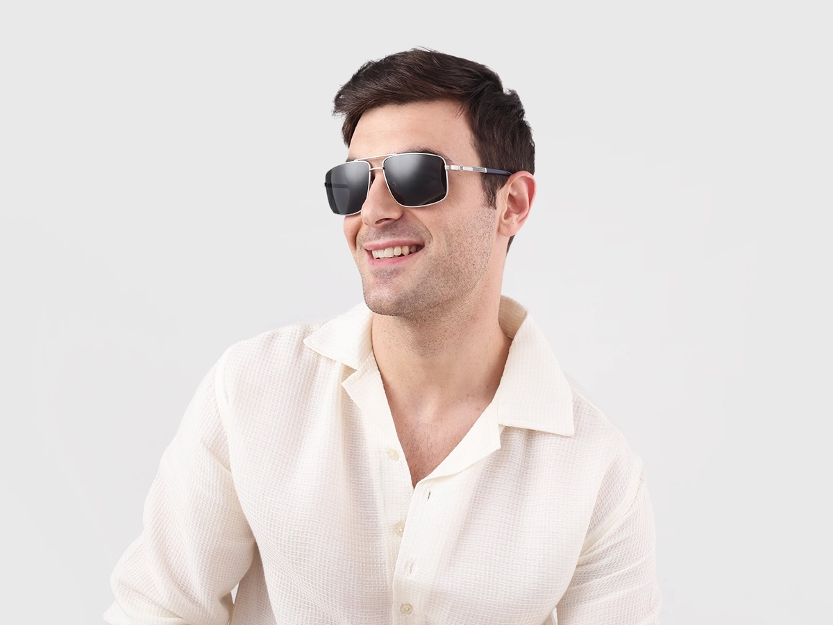 Silver Square Pilot Double Bridge Sunglasses 1