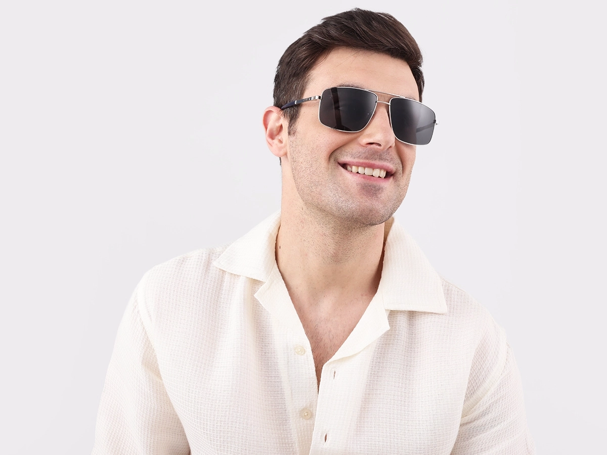 Silver Square Pilot Double Bridge Sunglasses 1