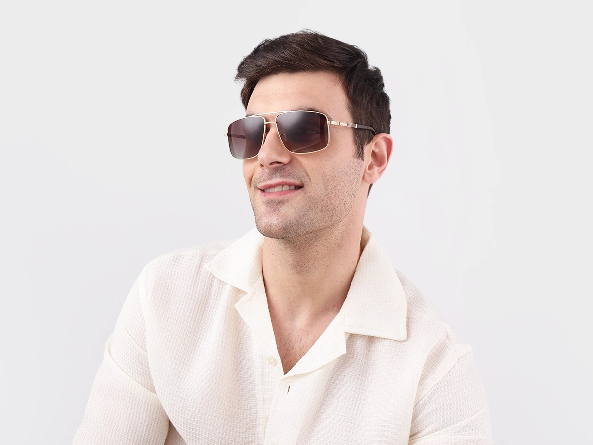 Champagne Gold Square Pilot Double Bridge Sunglasses 1