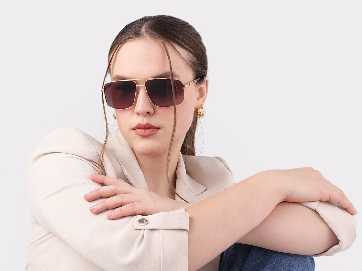 Champagne Gold Square Pilot Double Bridge Sunglasses 1