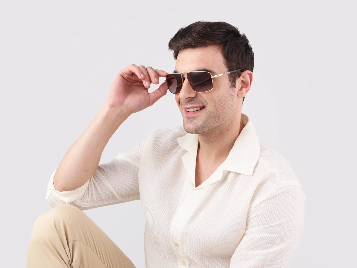 Champagne Gold Square Pilot Double Bridge Sunglasses 1