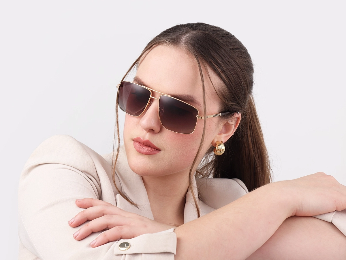 Champagne Gold Square Pilot Double Bridge Sunglasses 1