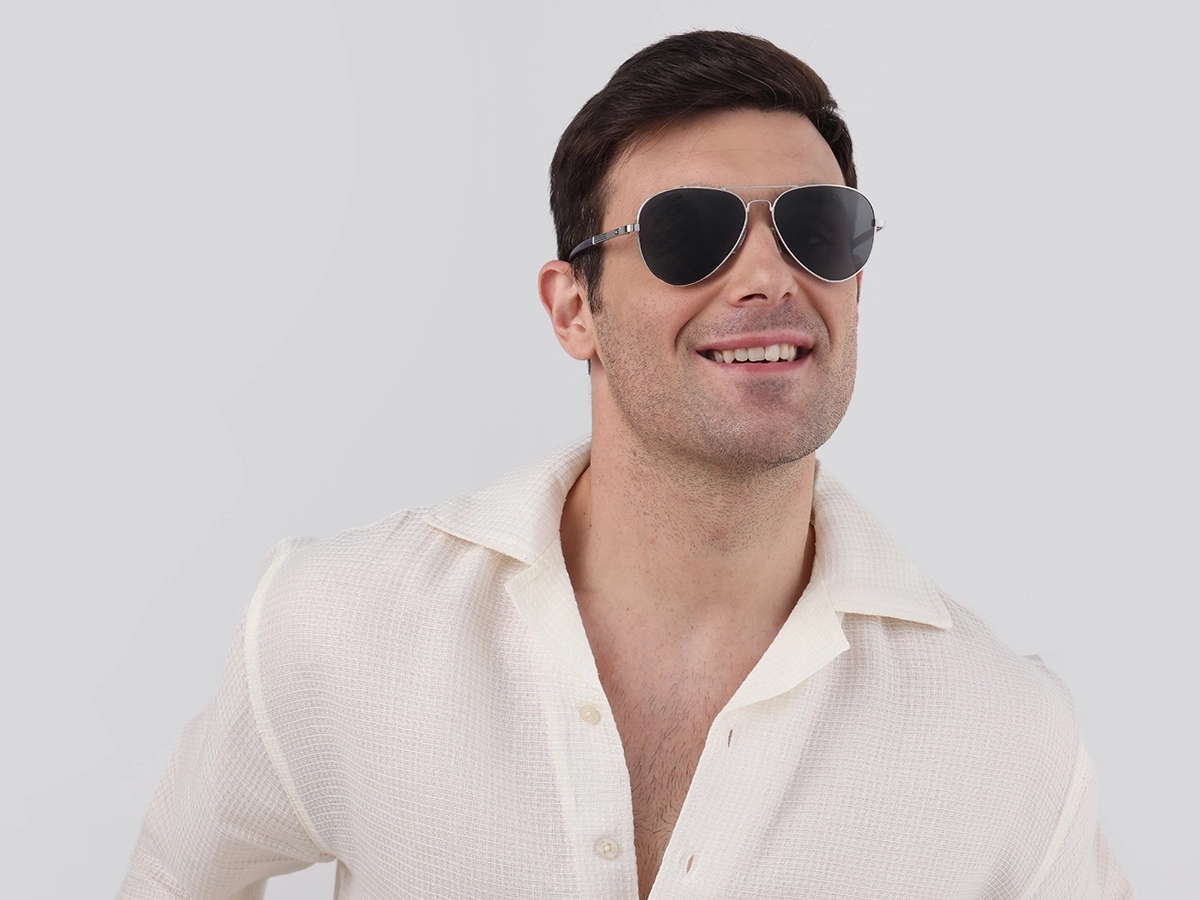Lightweight Silver Metal Double Bridge Sunglasses 1