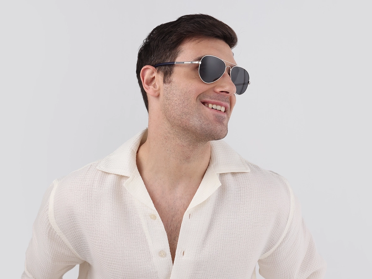 Lightweight Silver Metal Double Bridge Sunglasses 1