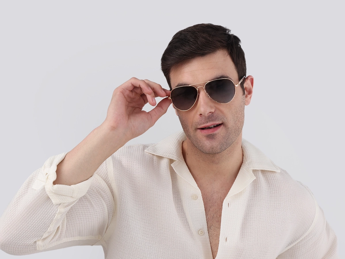 Gold Double Bridge Metal Pilot Sunglasses 1