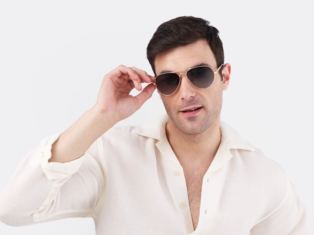 Gold Double Bridge Metal Pilot Sunglasses 1