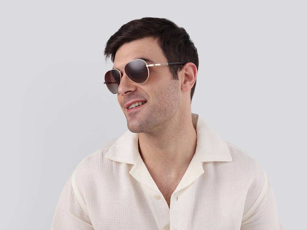 Gold Double Bridge Metal Pilot Sunglasses 1