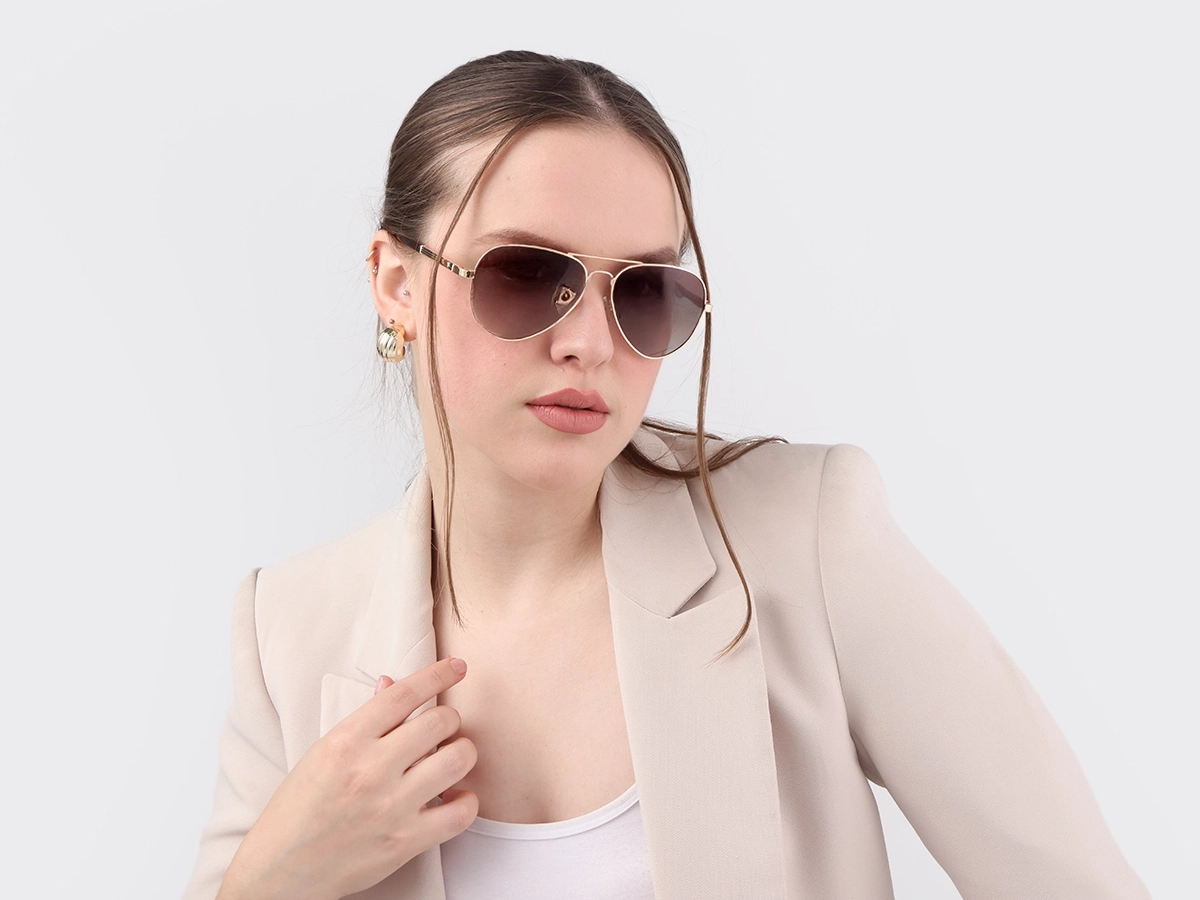 Gold Double Bridge Metal Pilot Sunglasses 1