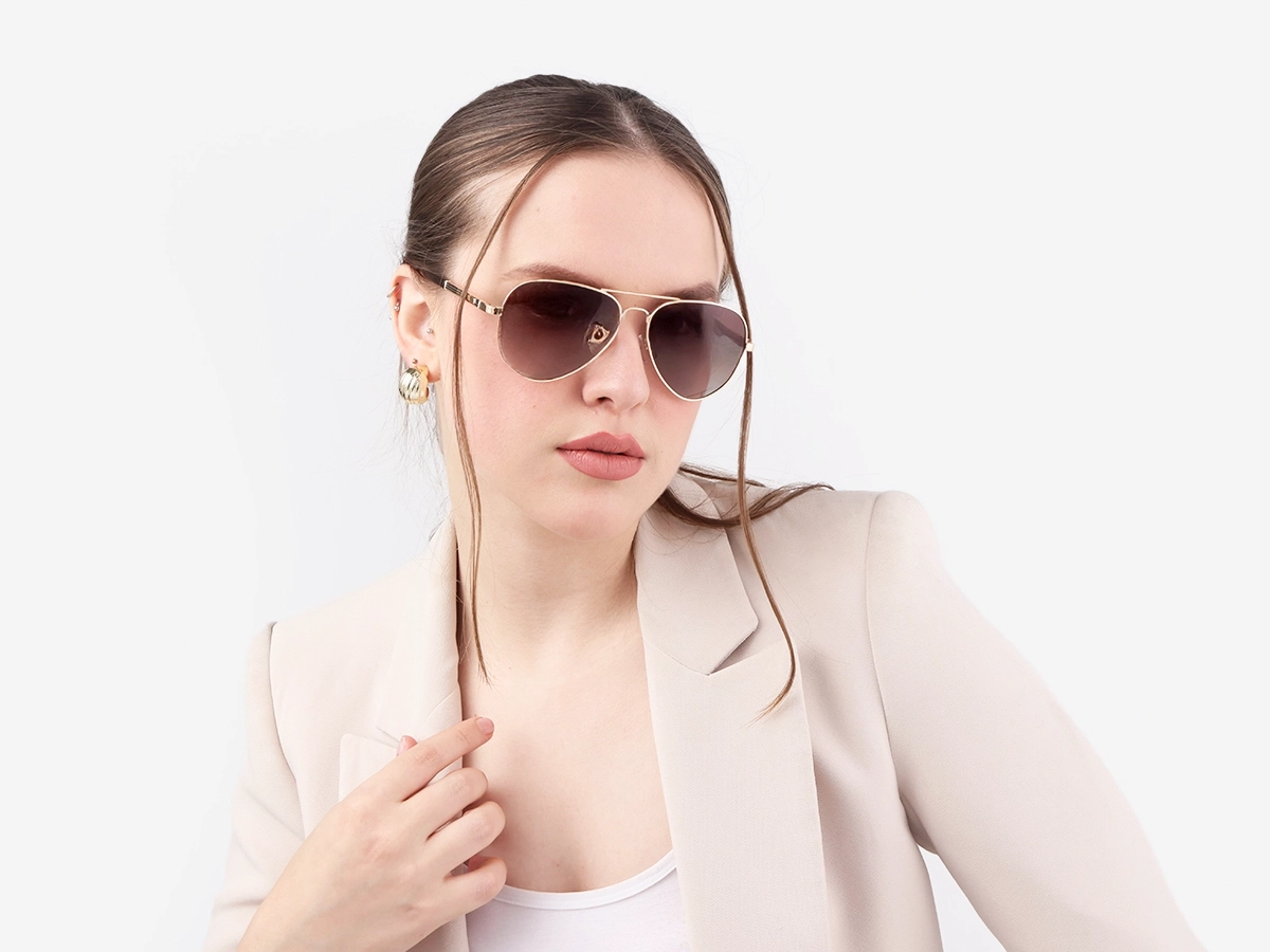 Gold Double Bridge Metal Pilot Sunglasses 1