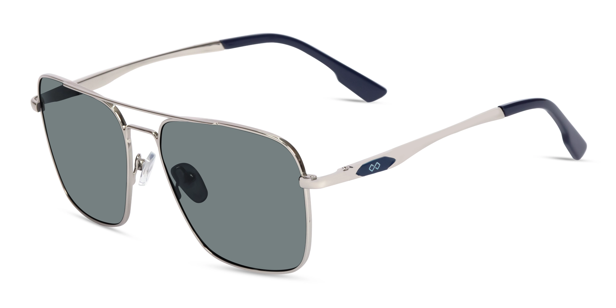 Silver Metal Double Bridge Pilot Sunglasses 1