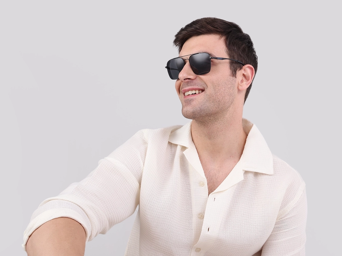 Black Metal Double Bridge Pilot Sunglasses 1