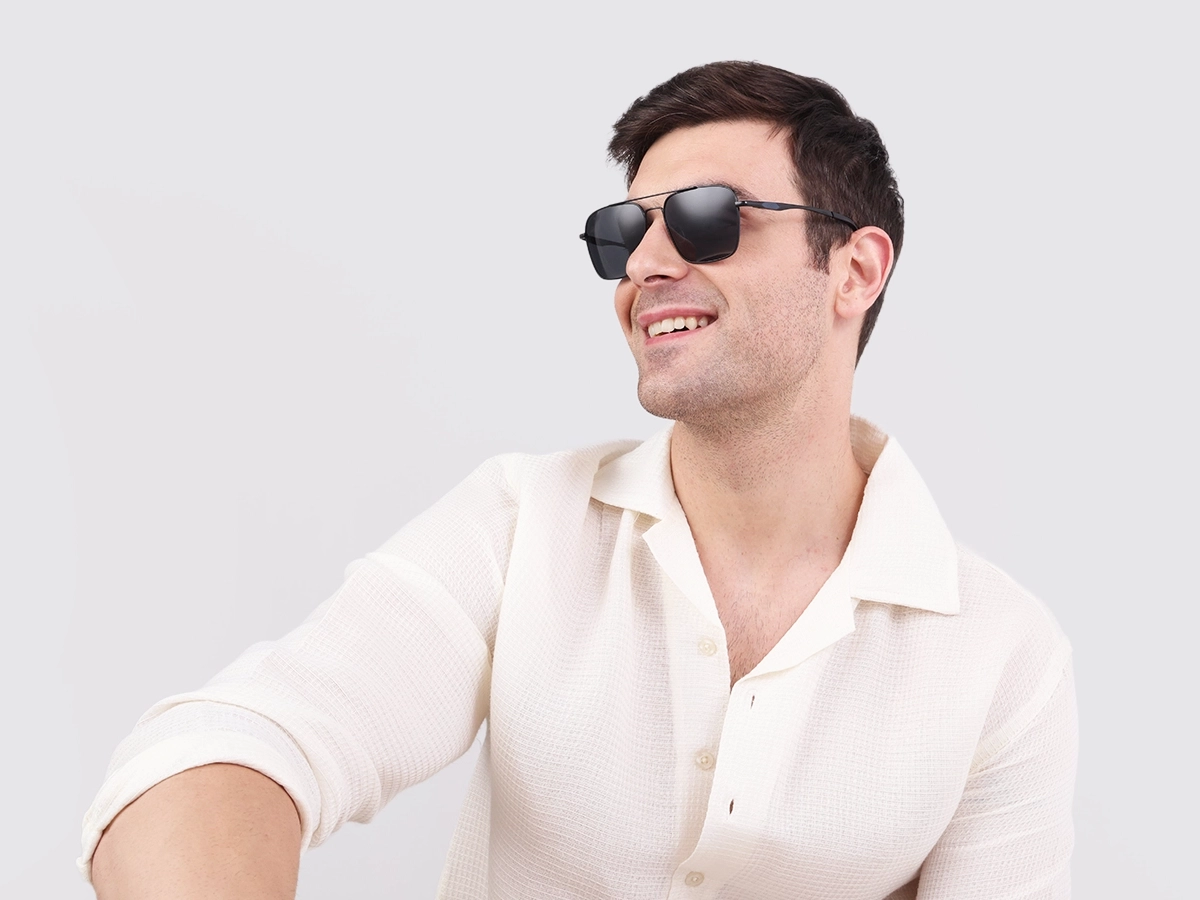 Black Metal Double Bridge Pilot Sunglasses 1