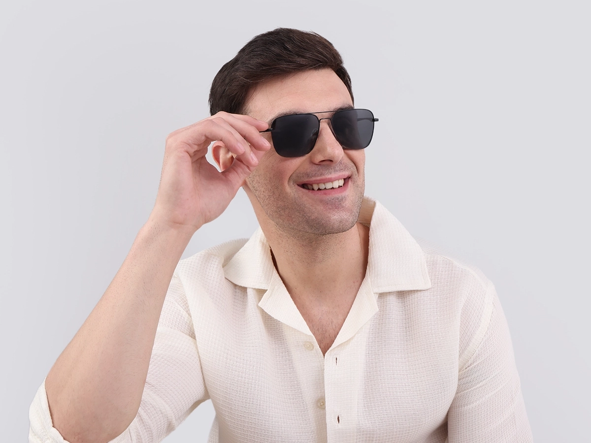 Black Metal Double Bridge Pilot Sunglasses 1