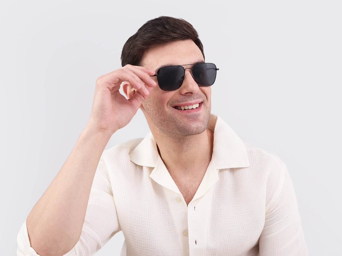 Black Metal Double Bridge Pilot Sunglasses 1