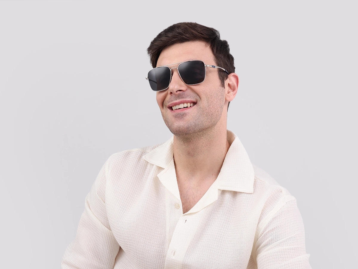 Silver Metal Double Bridge Pilot Sunglasses 1