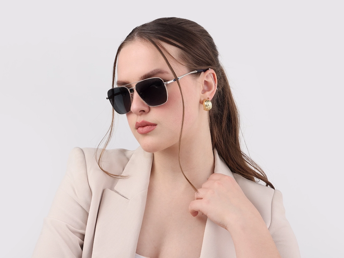 Silver Metal Double Bridge Pilot Sunglasses 1