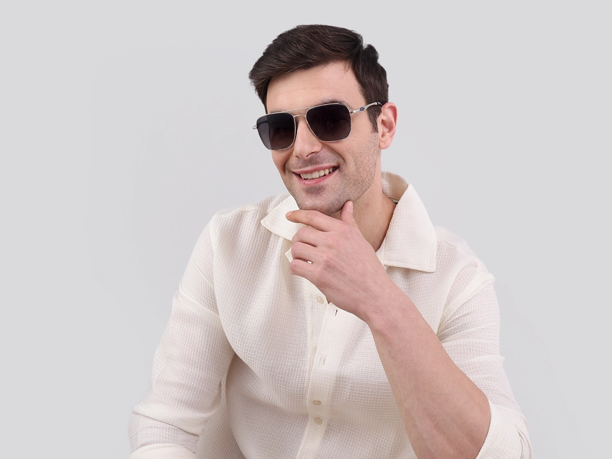 Silver Metal Double Bridge Pilot Sunglasses 1