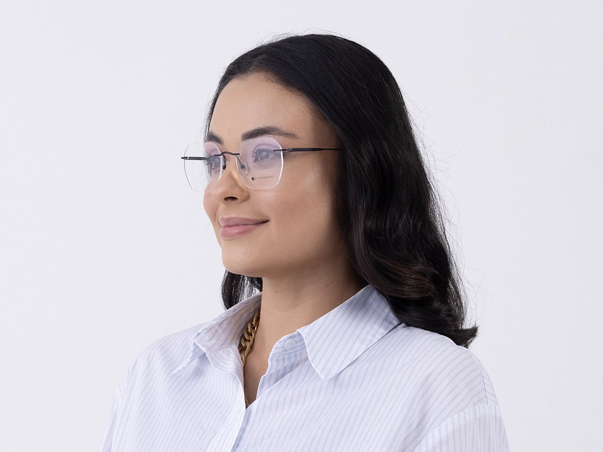 Matte Black Geometric Rimless Eyeglasses 1