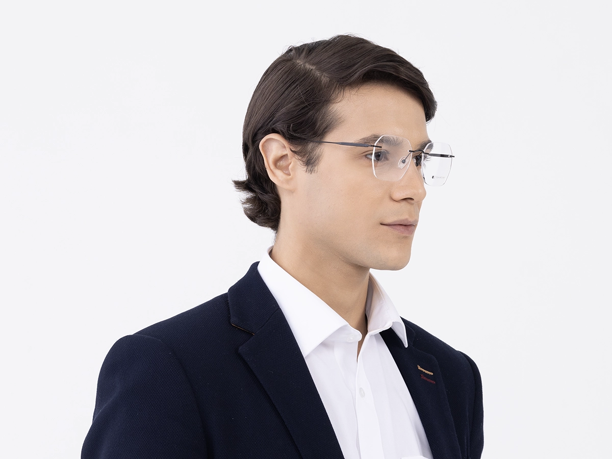 Matte Black Geometric Rimless Eyeglasses 1